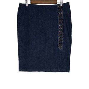 Lauren Ralph Lauren NWT Women's Blue‎ Lace Up Denim Pencil Skirt Size 12